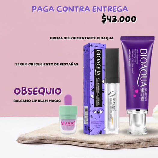 Crema Despigmentante + Serum Crecimiento de Pestañas + Balsamo de labios